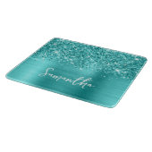 Planche À Découper Turquoise Bleu Pailleté Nom Glamour (Coin)