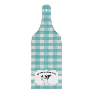 Planche À Découper Turquoise Buffalo Plaid Farm Cow Cutting Board