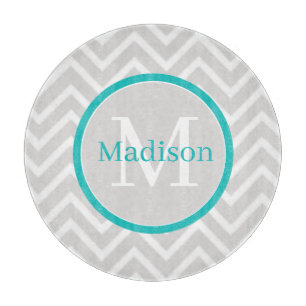 Planche À Découper Turquoise Chevron Monogram Cutboard