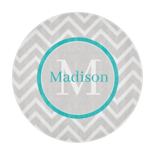 Planche À Découper Turquoise Chevron Monogram Cutboard (Devant)