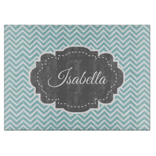 Planche À Découper Turquoise Chevron personnalisé (Devant)