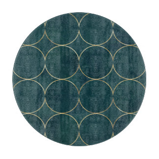 Planche À Découper Turquoise foncé, Cercles d'or Aquarelle.