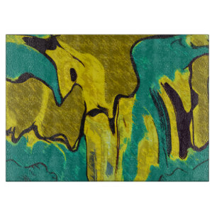 Planche À Découper Turquoise jaune moutarde Abstrait