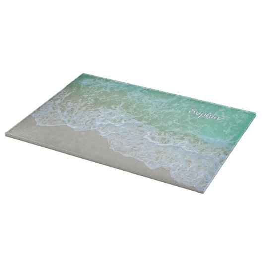 Planche À Découper Turquoise Ocean Wave, Personalize Nom ou Monogram (Coin)
