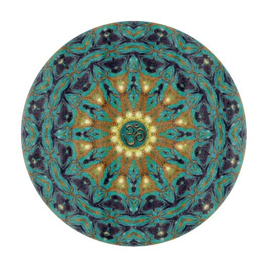 Planche À Découper Turquoise or bohème Mandala OM Yoga Round Cushion (Devant)