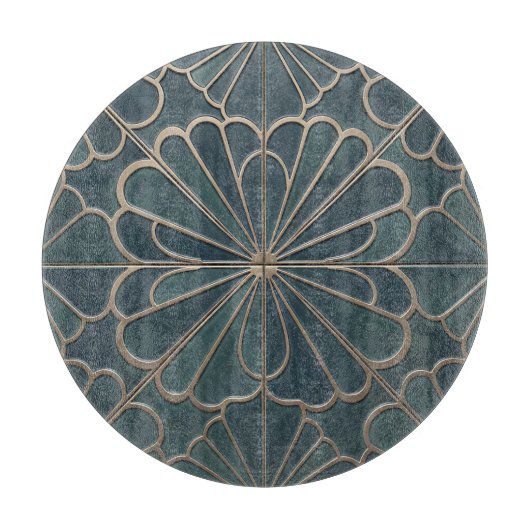 Planche À Découper Turquoise Or Fan Pattern Art Déco Géométrique (Devant)
