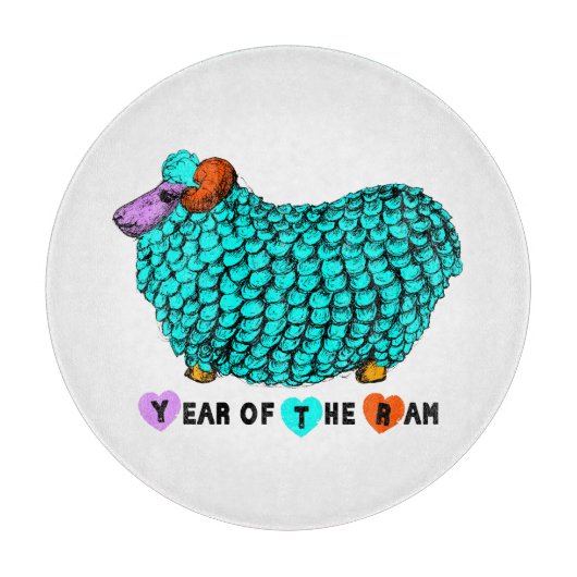 Planche À Découper Turquoise Ram chinois Année Zodiac Cutboard (Devant)