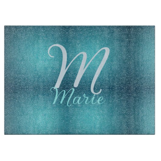 Planche À Découper Turquoise sarcelle agate aqua monogramme ajouter l (Devant)