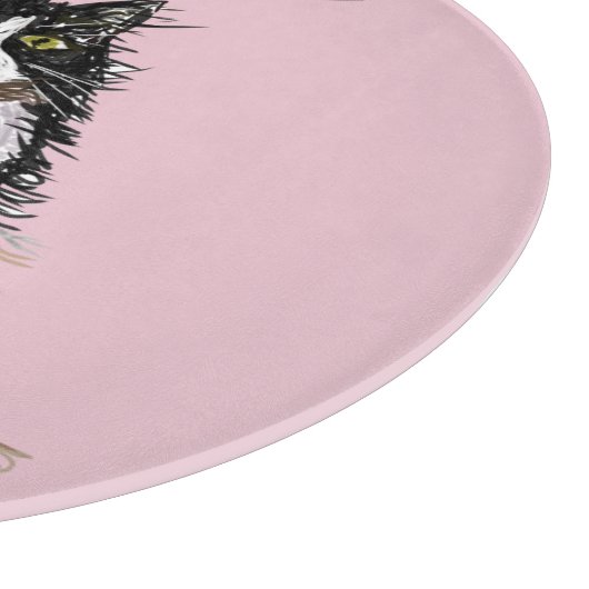 Planche À Découper Tuxedo Chat Cute Chats Noir Blanc Pastel Rose (Coin)