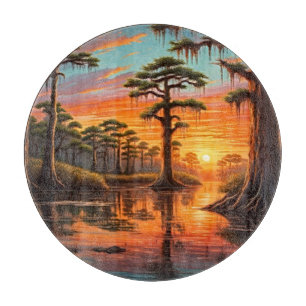 Planche À Découper Un beau coucher de soleil sur le Bayou