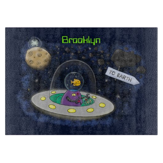 Planche À Découper Un joli poisson heureux dans l'espace dessin animé (Devant)