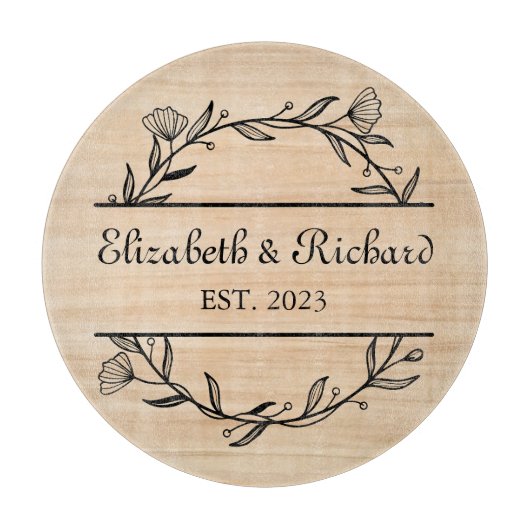 Planche À Découper Unique moderne Rustique Couple Mariage Date Pizza (Devant)