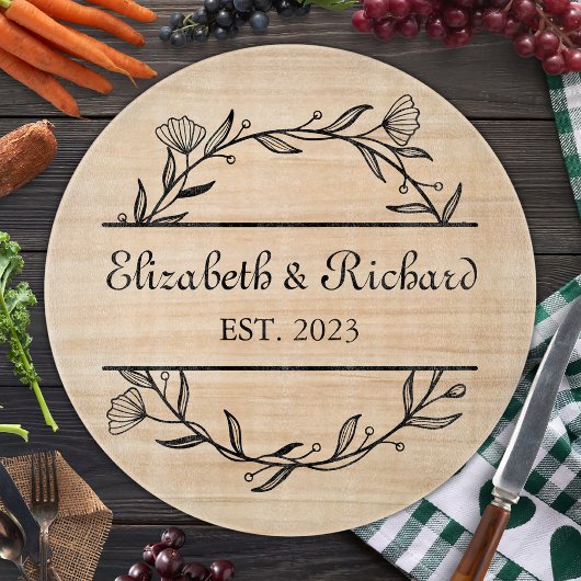 Planche À Découper Unique moderne Rustique Couple Mariage Date Pizza