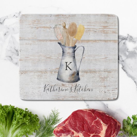 Planche À Découper Ustensiles de cuisine à monogramme élégant rustiqu
