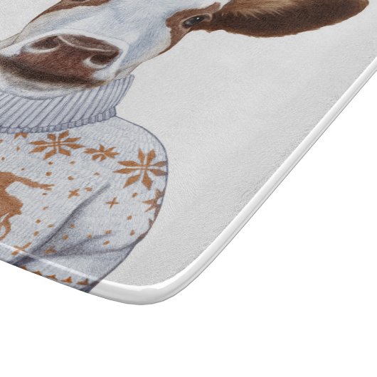 Planche À Découper Vache à chandail de Noël (Coin)