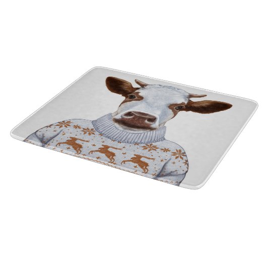 Planche À Découper Vache à chandail de Noël (Coin)