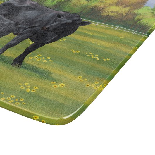 Planche À Découper Vache d'Angus noir et veau mou en pâturage d'été (Coin)