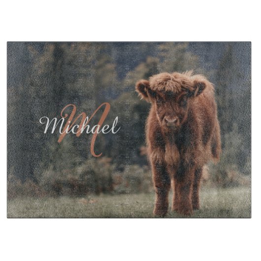 Planche À Découper Vache de Highland calvaire herbe d'automne monogra (Devant)