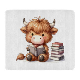 Planche À Découper Vache des Highlands lisant des livres