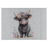 Planche À Découper Vache Grey Highland Avec Flore (Devant)