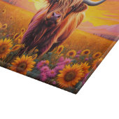 Planche À Découper Vache Highland dans les tournesols à Sunrise (Coin)