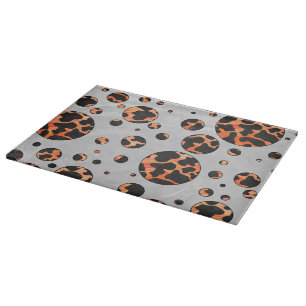 Planche À Découper Vache noir et orange imprimé pois pointillés