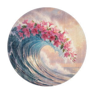 Planche À Découper Vague de l'océan Fleur de cerisier rose surréalis