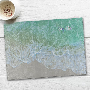 Planche À Découper Vague de l'océan turquoise, Personnaliser le nom o