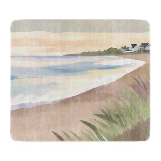 Planche À Découper Vagues de Plage | Océan Côtiers Aquarelle (Devant)