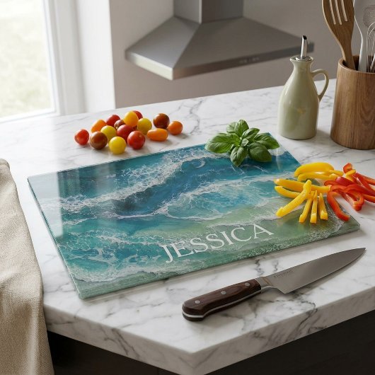 Planche À Découper Vagues de style résine Monogramme Coastal