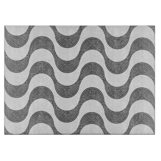 Planche À Découper vagues noires et blanches en pavé portugais (Devant)