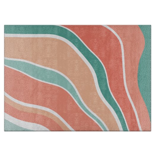 Planche À Découper Vagues rétro - Orange et vert (Devant)