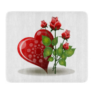 PLANCHE À DÉCOUPER VALENTINE ROUGE  CŒUR ET ROSES ROUGES
