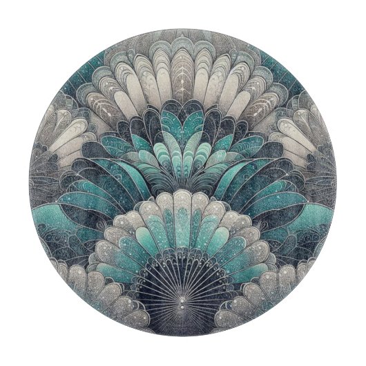 Planche À Découper Ventilateurs vintages Art Nouveau Bleu Argent (Devant)