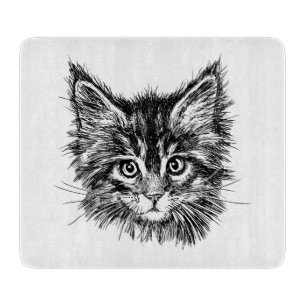 Planche À Découper Verre à visage de Kitten noir et blanc