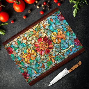 Planche À Découper Verre coloré floral élégant