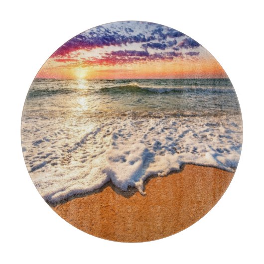 Planche À Découper Verre couché de soleil sur la plage (Devant)