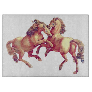 Planche À Découper Verre d'art équestre Couple de chevaux vintage
