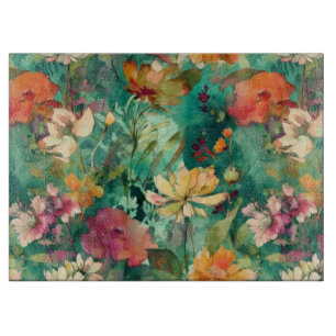 Planche À Découper Verre d'art moderne turquoise, corail et mauve