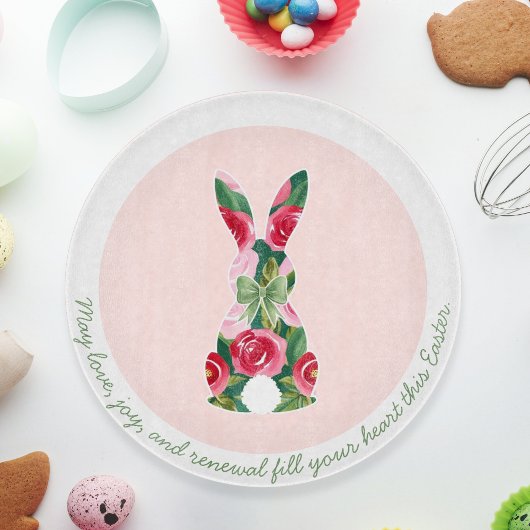 Planche À Découper Verre de lapin de Pâques fleuri personnalisé