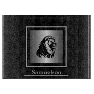 Planche À Découper Verre personnalisé au lion orné d'argent