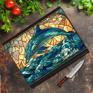 Planche À Découper Verre teinté élégant dauphin bleu turquoise