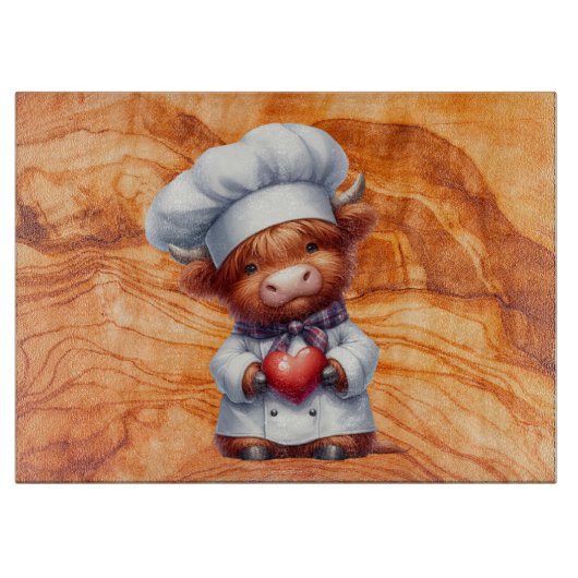 Planche À Découper Verre texturé Tiki avec chef vache highland (Devant)