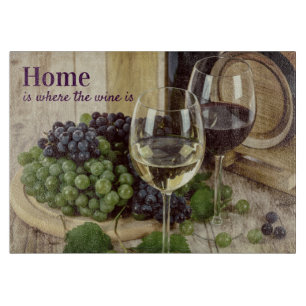 Planche À Découper Verres à vin rouge et blanc rustiques Raisin Tonne