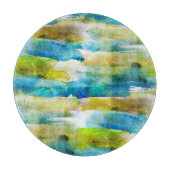 Planche À Découper Vert abstrait d'aquarelle, bleu (Devant)