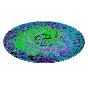 Planche À Découper Vert Citron Groovy Abstrait Rétro Tourbillon Liqui