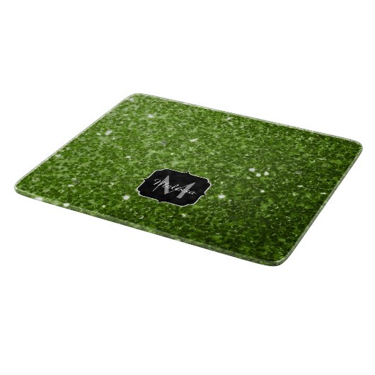 Planche À Découper Vert clair verdure paillettes scintille Monogramme (Coin)