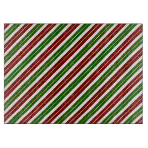 Planche À Découper Vert de Noël, rayures de Noël rouges et dorées en