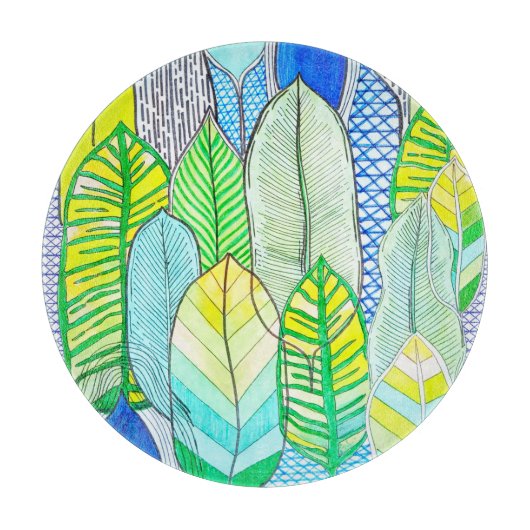 Planche À Découper Vert Jaune mignon Moderne Tropical Boho Feuille (Devant)