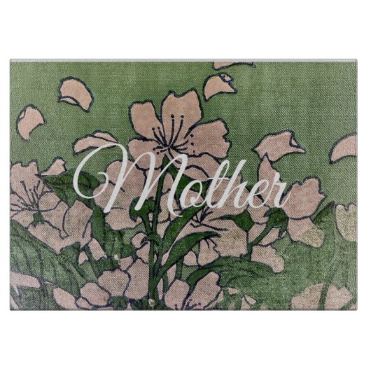 Planche à découper verte à fleurs roses (Devant)